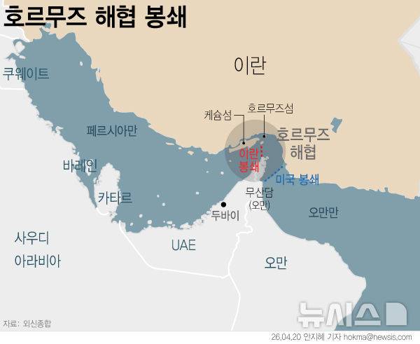 [서울=뉴시스] 도널드 트럼프 미국 행정부가 이란 화물선 1척을 공격해 나포한 데 대해, 이란군이 즉각 미군 함정을 드론으로 타격했다고 주장했다. 다만 아직 미국 측 반응은 없다.  (그래픽=안지혜 기자)  hokma@newsis.com 2026.04.20.