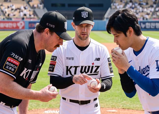 사우어(왼쪽부터), 보쉴리, 오타니. /사진=스타뉴스, AFPBBNews=뉴스1, KT 위즈 제공 이미지 AI 활용 합성
