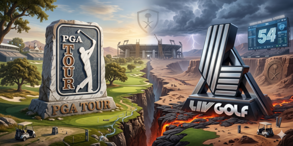 PGA 투어와 LIV 골프의 대립(사진=제미나이 생성 이미지)