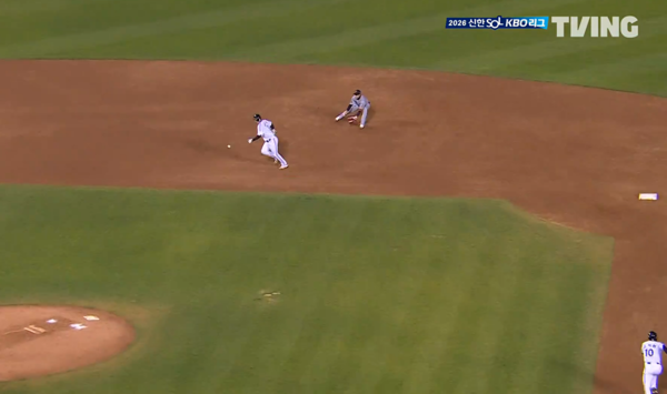 천성호의 타구를 지켜보는 심우준. ⓒTVING