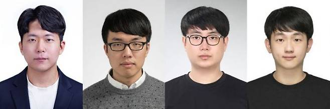 연구진 사진. 좌측부터 한승열 교수와 각 연구의 제1저자인 이상현 연구원, 황재박 연구원, 조용현 연구원. UNIST 제공