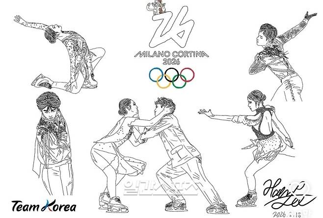 이해인이 올림픽 기간 태블릿으로 그린 피겨 동료 선수들. 선수 본인 제공