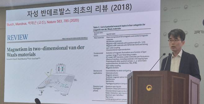 발표 중인 박제근 서울대학교 물리천문학부 교수/사진=김소연 기자