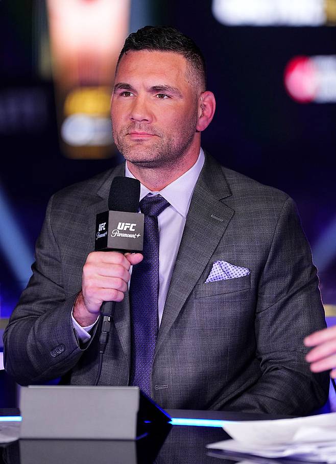 LAS VEGAS, NEVADA - JANUARY 24: Chris Weidman announces  the UFC 324 event at T-Mobile Arena on January 24, 2026 in Las Vegas, Nevada. (Photo by Jeff Bottari/Zuffa LLC)
