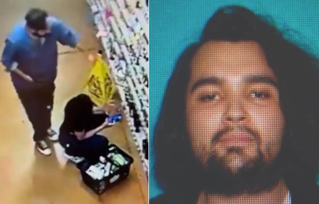 왼쪽부터 미국 캘리포니아 발렌시아의 한 마트 보안영상에 담긴 사건 직전 장면과 성추행 및 외설 행위 혐의가 적용된 재러드 폴 에스트라다. 인스타그램 @whatsupscv 캡처, LA카운티 보안관국