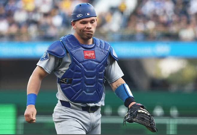 부상 당한 이정후에게 'F-워드'를 날렸다고 의혹을 받는 LA다저스 포수 달튼 러싱. 사진=AFPBBNews