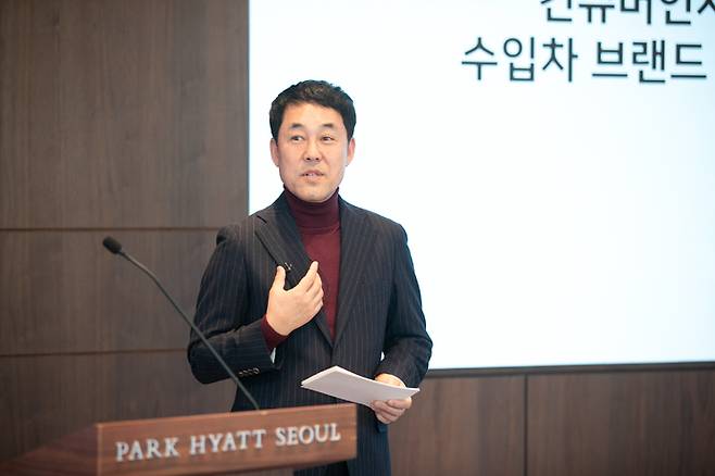 [서울=뉴시스] 이지홍 혼다코리아 대표이사 사장이 11일 서울 강남구 파크 하얏트 호텔에서 열린 신년 기자간담회에서 올해 경영계획을 밝히고 있다. (사진=혼다코리아 제공)  *재판매 및 DB 금지