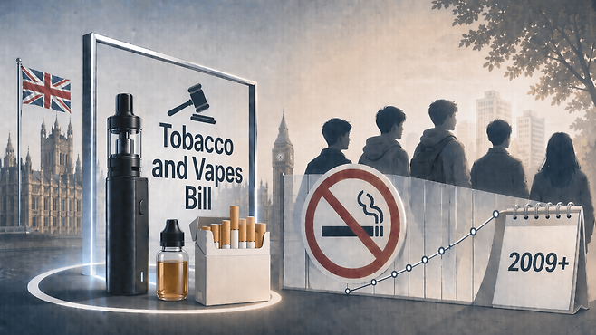 영국 상·하원은 20일(현지시간) 2009년 1월 1일 이후 출생자에게 담배 판매를 금지해 이른바 '비흡연 세대'를 만드는 '담배·전자담배 법안'(Tobacco and Vapes Bill)을 최종 통과시켰다.(사진=챗GPT AI 생성)
