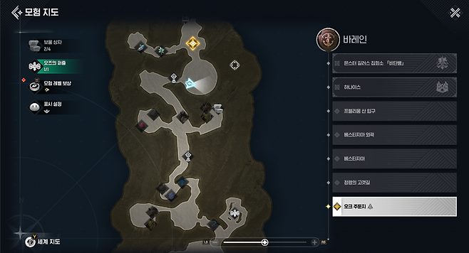 미니맵에는 지형과 함께 수집물과 탐험 정보가 정리돼 있다.