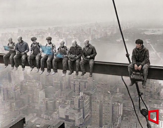 1932년 작품 '마천루 위에서의 점심'을 AI 생성 이미지로 변환