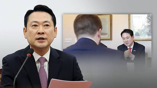 국회 기자간담회에서 발언하는 장동혁 국민의힘 대표