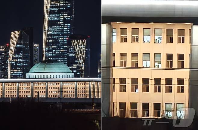 양화한강공원에서 샤오미17 울트라로 국회의사당을 15배(좌), 120배(우) 줌으로 촬영한 사진 ⓒ 뉴스1 이민주 기자