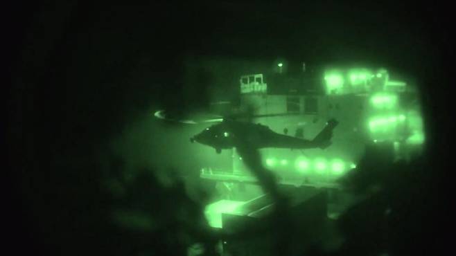 U.S. Marines depart amphibious assault ship USS Tripoli (LHA 7) by helicopter and transit over the Arabian Sea to board and seize M/V Touska. The Marines rappelled onto the Iranian-flagged vessel, April 20, after guided-missile destroyer USS Spruance (DDG 111) disabled Touska’s propulsion when the commercial ship failed to comply with repeated warnings from U.S. forces over a six-hour period. 0:07 / 0:33 1:14 PM · Apr 20, 2026 //US CENTCOM X