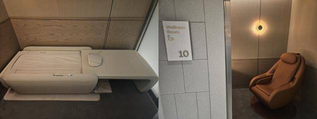 대한항공 인천공항 2터미널 프레스티지 서편 라운지 웰니스 존에 마련된 헬스케어 가전. 김경준 기자