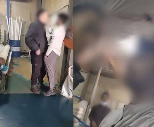 인천의 한 섬유 제조업체에서 한국인 관리 직원이 방글라데시 국적 이주 노동자를 폭행했다는 신고가 접수됐다. 오른쪽에 흰색 상의를 입은 남성이 이주 노동자 B씨. 사진 MBC 캡처