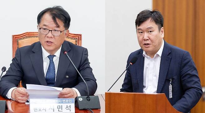 ‘쌍방울 대북 송금 사건’에서 이화영 전 경기도 평화부지사를 변호했던 서민석 변호사(왼쪽), 김광민 변호사(오른쪽). 서 변호사는 청주시장에 출마했다 지난 8일 경선에서, 김 변호사는 부천시장에 출마했다 지난 12일 경선에서 탈락했다. 사진 뉴스1 갈무리