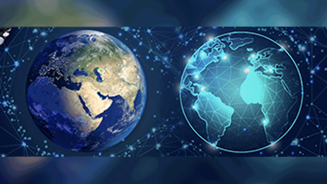 실제 지구를 그대로 본떠서 만든 가상의 지구의 모습.  이미지 출처:  유럽 우주국(ESA)