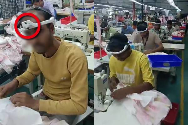 ▲ 얼마 전 레딧에 인도의 한 봉제 공장에서 수십 명의 노동자들이 머리에 카메라를 장착한 채 천을 꿰매고 있는 영상이 공개됐다. 사진=레딧 갈무리