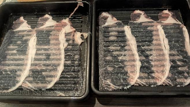 일본의 유명 샤부샤부 무한리필 체인점인 ‘샤부요’(しゃぶ葉)에서 제공한 ‘얇아도 너무 얇은’ 고기. 엑스(X) 캡처