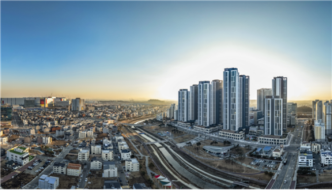 반도건설 고덕 유보라 더 크레스트 뒤로 삼성전자 평택캠퍼스가 보인다.(사진제공=반도건설)