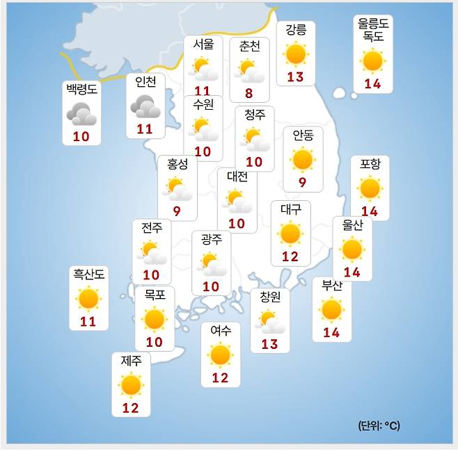 ⓒ기상청: 내일(27일) 오전 날씨