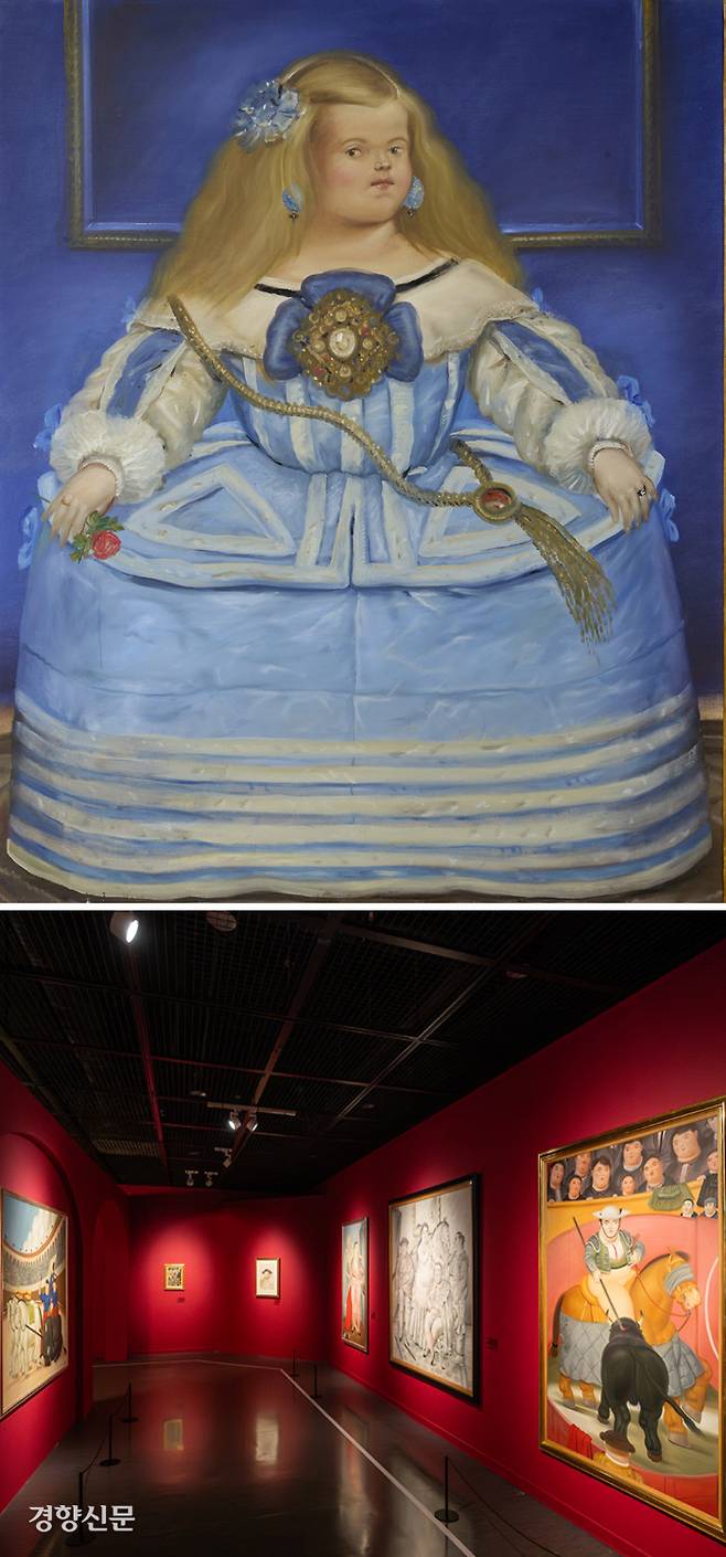 ‘벨라스케스를 따라 그린 시녀들’(2006)은 보테로가 서거한 후 그의 작업실에서 발견되어 이번 순회전을 통해 처음 공개됐다(위 사진). 보테로가 ‘투우’를 주제로 그린 작품들도 별도로 전시돼 있다. 예술의전당 제공