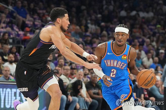 돌파하는 샤이 길저스알렉산더(2번) [Rick Scuteri-Imagn Images/로이터=연합뉴스]