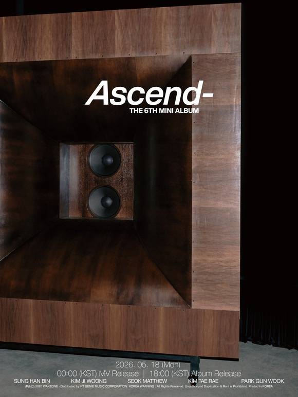 앨범명 'Ascend-'의 하이픈(-)은 끝이 아니라 계속해서 연결되고 이어진다는 의미로, 멈추지 않고 더 높은 곳을 향해 나아가겠다는 제로베이스원의 포부를 상징한다. 사진은 컴백 포스터. /웨이크원
