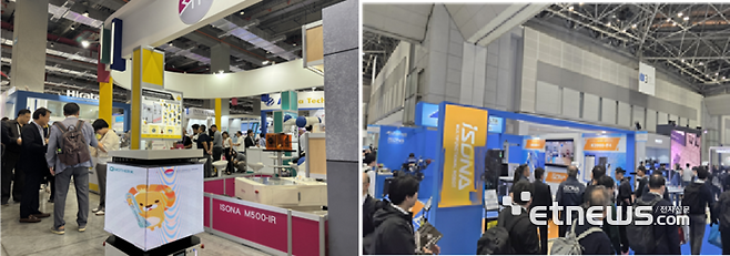 지난 9월에 열린 '세미콘 타이완'의 아이엠로보틱스 부스(왼쪽)와 지난해 12월 일본에서 열린 'iREX'의 아이엠로보틱스 부스