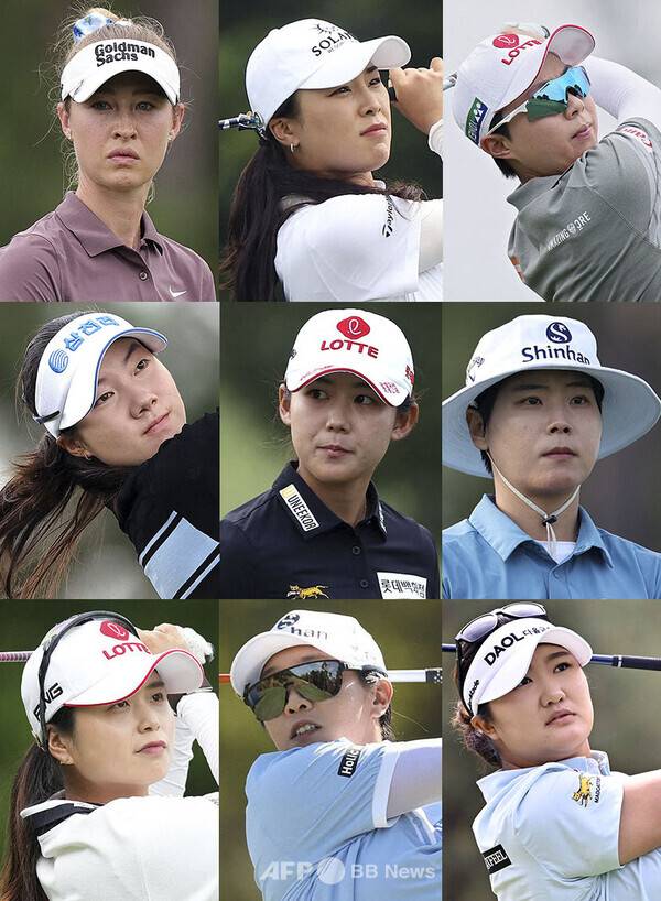 2026년 미국여자프로골프(LPGA) 투어 메이저 골프대회 셰브론 챔피언십 우승에 도전하는 넬리 코다, 윤이나, 김효주, 양윤서, 황유민, 이소미, 최혜진, 임진희, 유해란. 사진제공=ⓒAFPBBNews = News1 (사진을 무단으로 사용하지 마십시오.)