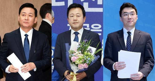 더불어민주당은 27일 6·3 지방선거와 함께 치러지는 경기 지역 국회의원 재·보궐선거 전략공천자를 발표했다. 왼쪽부터 경기 하남갑 보궐선거에 이광재 전 강원지사, 평택을 재선거에 김용남 전 의원, 안산갑 보궐선거에 김남국 전 의원. 연합뉴스