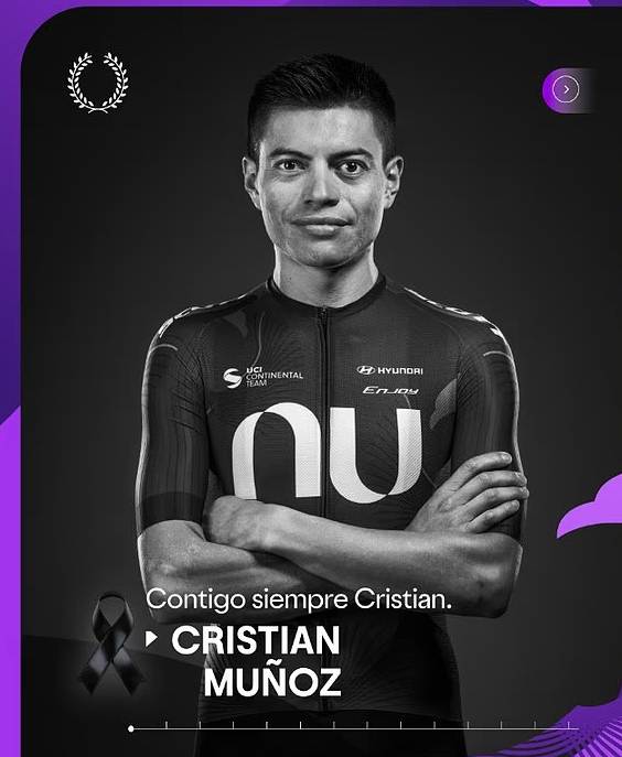 크리스티안 무뇨스의 사망 소식을 전한 아랍에미리트연합(UAE)의 에미레이츠. /사진=누 콜롬비아 사이클팀 공식 사회관계망서비스(SNS)
