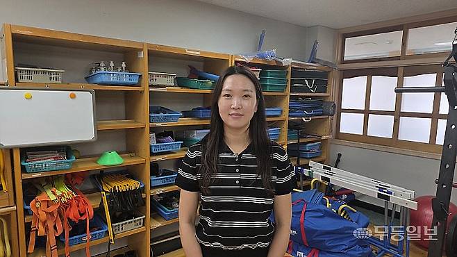 28일 광주 수문초등학교 육상부실에서 한정미가 소감을 말하고 있다. 한경국기자