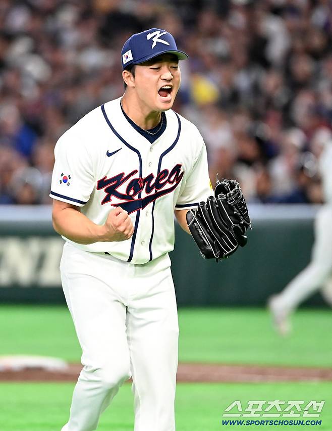 8일 일본 도쿄돔에서 열린 WBC(월드베이스볼클래식) 한국과 대만의 경기, 9회초 투구를 무실점으로 마친 고우석이 환호하고 있다. 도쿄(일본)=허상욱 기자wook@sportschosun.com/2026.03.08/