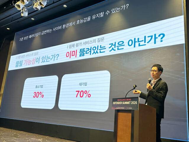 이재광 나루씨큐리티 위협대응센터장이 ‘침해평가 인사이트’를 주제로 발표하고 있다. (사진=나루씨큐리티)