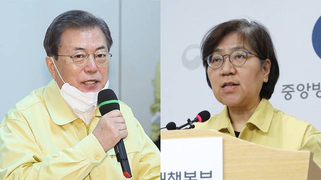 문재인 전 대통령(왼쪽)과 정은경 당시 질병관리청장. 연합뉴스