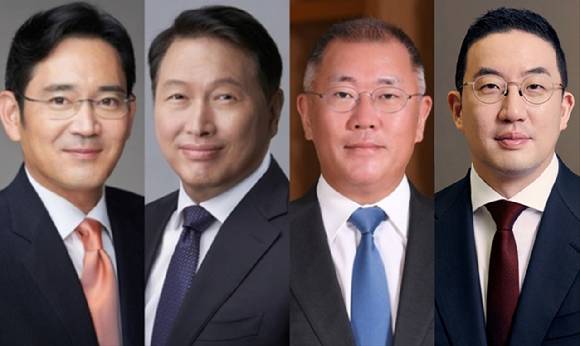 이재용 삼성전자 회장(왼쪽부터), 최태원 SK그룹 회장, 정의선 현대차그룹 회장, 구광모 LG그룹 회장. [사진=각 사]