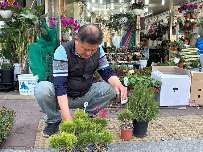 27일 대구 달성공원 앞에서 꽃집을 운영하는 최갑상(67)씨는 ″김부갬씨가 정치몰이 아무리 해도 (대구 수성갑 의원 시절) 아무것도 안한 거 알 사람들은 다 안다″며 국민의힘 대구시장 추경호 후보를 뽑을 것이라고 했다. 류효림 기자
