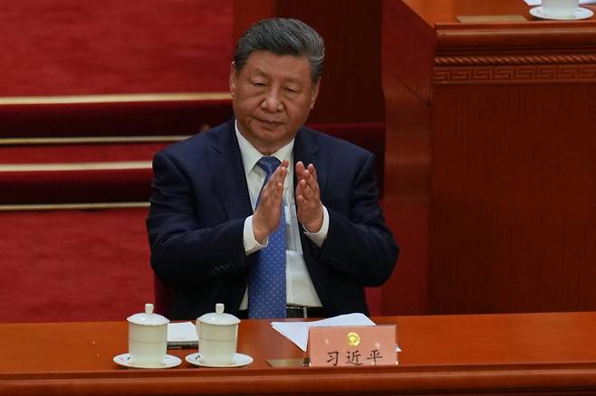 [베이징=AP/뉴시스] 시진핑 중국 국가 주석이 4일(현지 시간) 베이징 인민대회당에서 열린 중국인민정치협상회의(CPPCC·정협) 개막식에 참석한 모습. 2026.03.04.