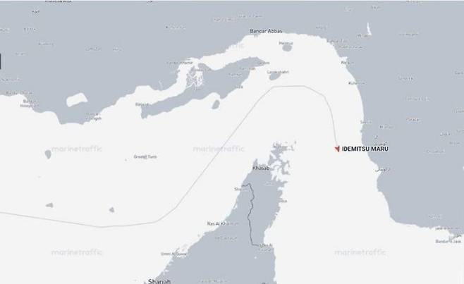 [서울=뉴시스] 이란 프레스TV가 28일 소셜미디어 X에 올린 첫 호르무즈 해협을 통과한 일본 유조선의 항해 루트.(출처: 프레스TV X). 2026.04.29. *재판매 및 DB 금지
