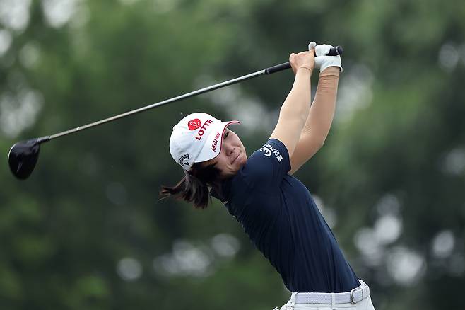 황유민이 지난 26일 열린 LPGA 투어 셰브론 챔피언십 3라운드 도중 5번 홀에서 티샷을 하고 있다. 게티이미지코리아