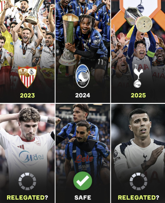 세비야, 아탈란타, 토트넘 세 팀이 유로파리그 우승을 차지한 후 하락세를 겪고 있다. 원풋볼