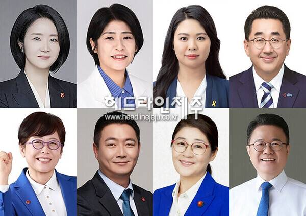 더불어민주당 비례대표 후보로 선출된 상위 8명. 사진 왼쪽 위부터 박지은, 임혜주, 정다운, 고석준, 장희순, 오경남, 강영아, 임찬기(이상 1~8번 순). ⓒ헤드라인제주