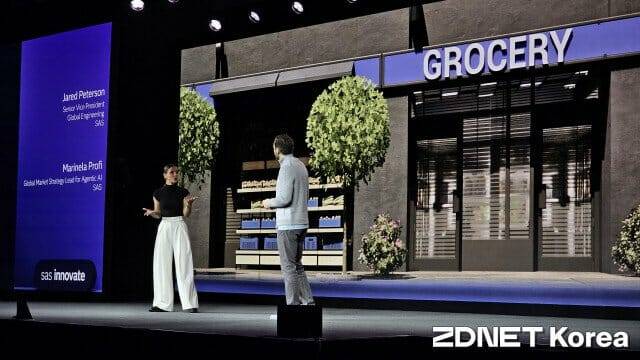 산업특화 AI 기반 유통 혁신 사례를 소개하는 마리넬라 프로피 SAS 리드(왼쪽)과 제라드 피터슨 SAS 부사장(사진=지디넷코리아)