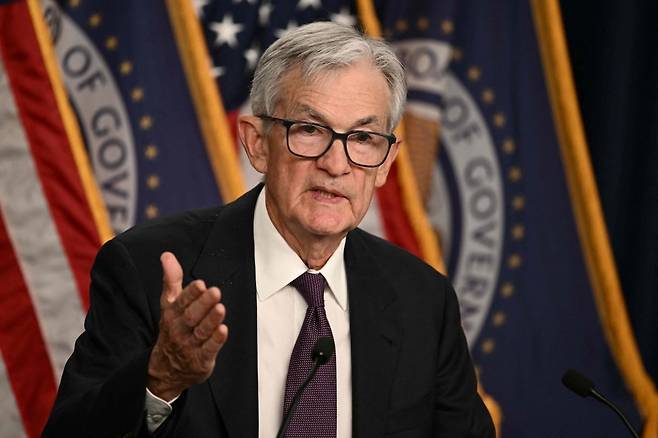 제롬 파월 미 중앙은행(Fed) 의장이 지난 3월 FOMC 후 기자회견에서 발언하고 있다. /AFP연합뉴스