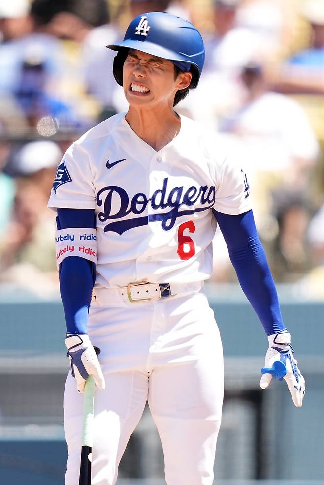 LA 다저스 김혜성이 30일(한국시간) 다저스타디움서&nbsp;열린 마이애미 말린스전서 3타수 1안타 1볼넷으로 멀티 출루를 해냈지만 팀은 2-3으로 패했다. AP뉴시스