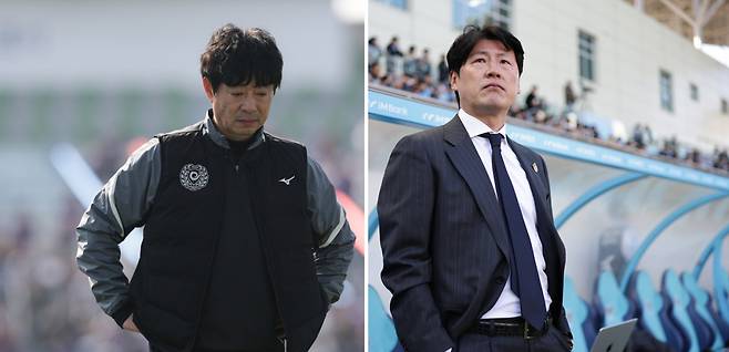 김병수 전 대구FC 감독(왼쪽)과 박동혁 전 전남 감독. 프로축구연맹 제공
