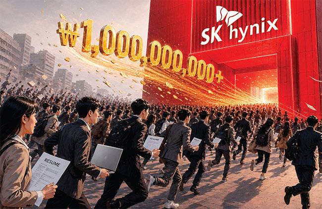 억 단위 성과급이 가시화되자 SK하이닉스 공채에 대한 관심이 커지고 있다. 챗GPT 생성 이미지