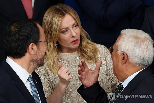 EU 정상회의 참석한 멜로니 총리 [로이터 연합뉴스 자료사진. 재배포 및 DB 금지]