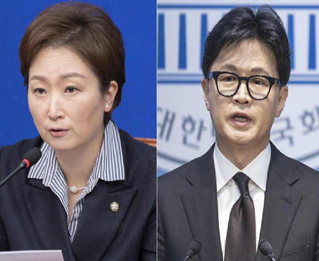 (왼쪽부터)이언주 더불어민주당 수석최고위원, 무소속 한동훈 전 국민의힘 대표 / 사진=연합뉴스